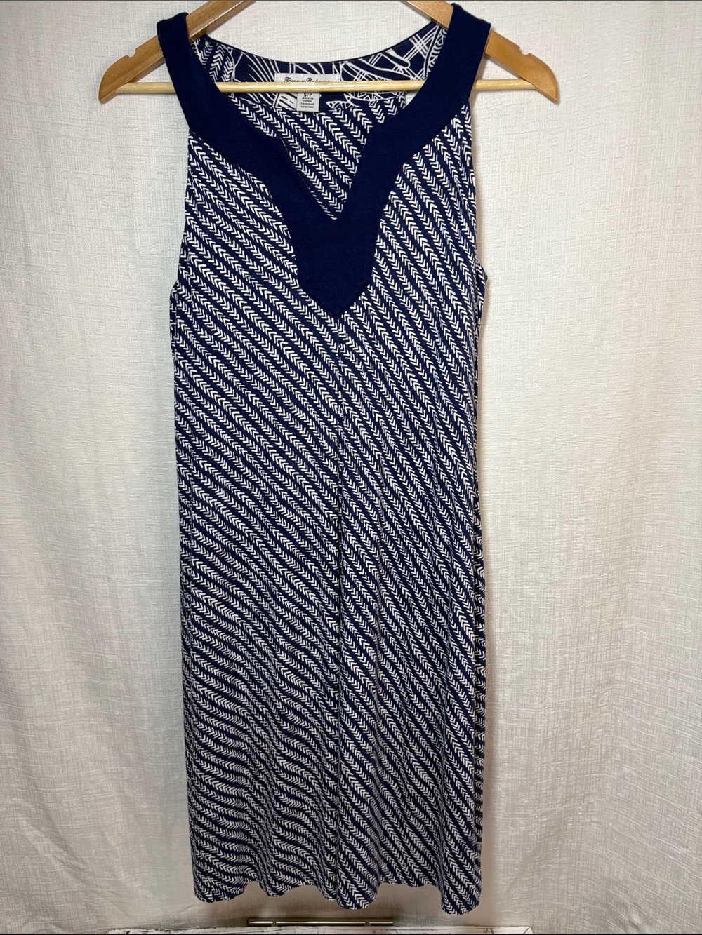Tommy Bahama Sleeveless Dress w/ Built‑In Bra, Stretch Knit, Blue Print, Size S